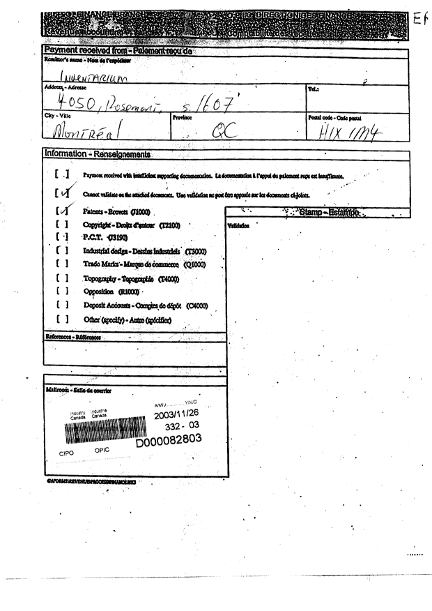 Document de brevet canadien 2449395. Cession 20031126. Image 1 de 2
