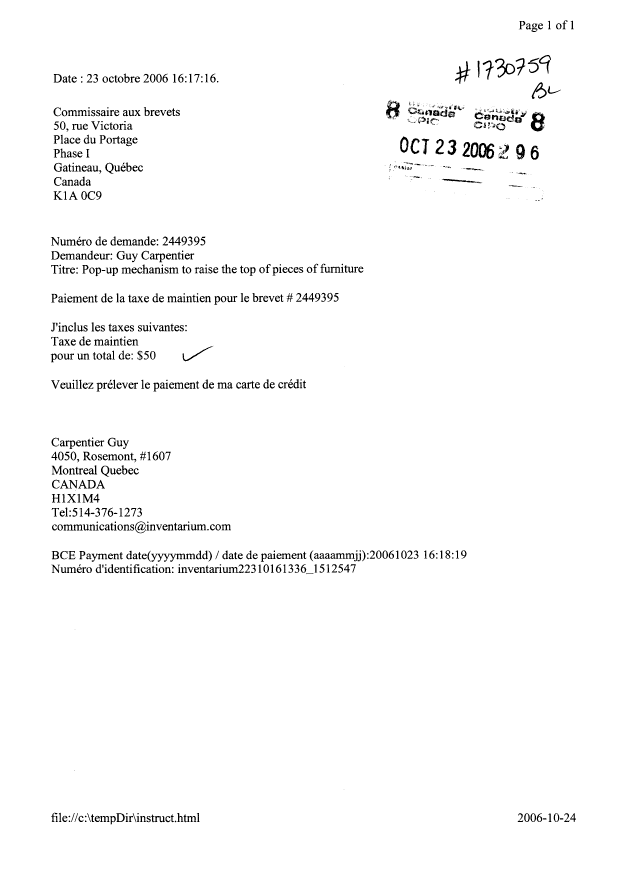 Document de brevet canadien 2449395. Taxes 20061023. Image 1 de 1
