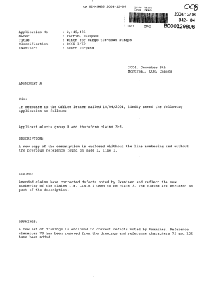 Canadian Patent Document 2449435. Prosecution-Amendment 20041206. Image 1 of 22