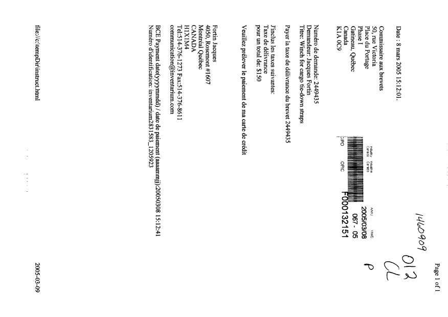 Canadian Patent Document 2449435. Correspondence 20050308. Image 1 of 1