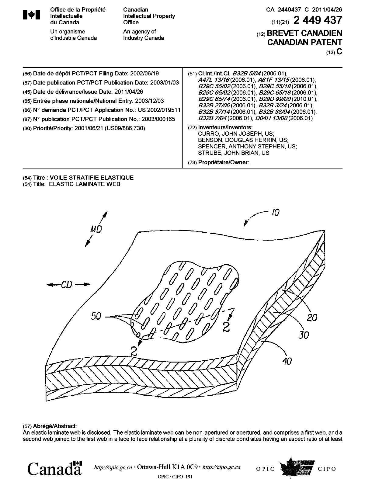 Document de brevet canadien 2449437. Page couverture 20110329. Image 1 de 2