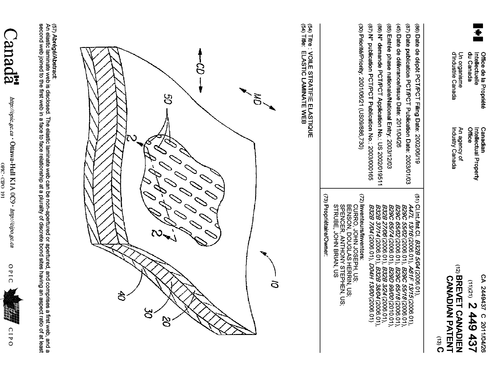 Document de brevet canadien 2449437. Page couverture 20110329. Image 1 de 2