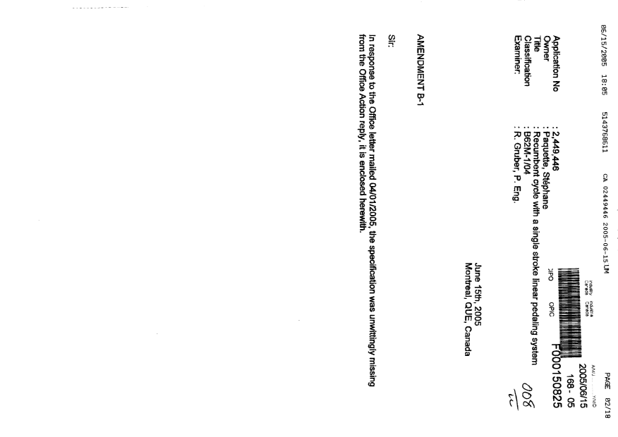 Document de brevet canadien 2449446. Poursuite-Amendment 20050615. Image 1 de 17