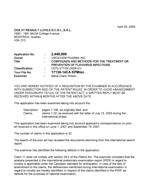 Document de brevet canadien 2449999. Poursuite-Amendment 20081229. Image 1 de 3