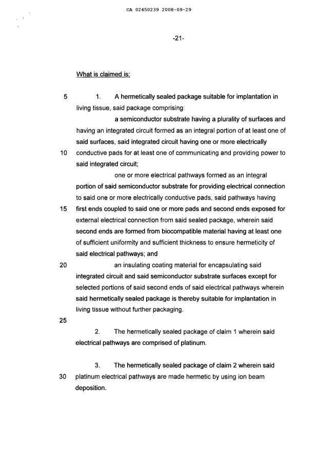 Document de brevet canadien 2450239. Revendications 20080929. Image 1 de 8