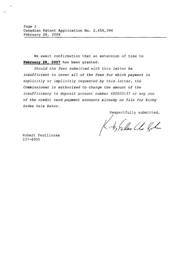 Document de brevet canadien 2450394. Correspondance 20060228. Image 2 de 2