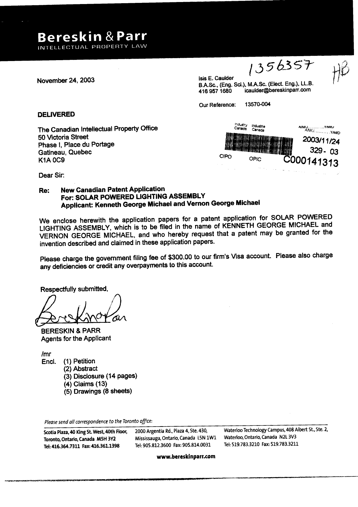 Document de brevet canadien 2450522. Cession 20031124. Image 1 de 2