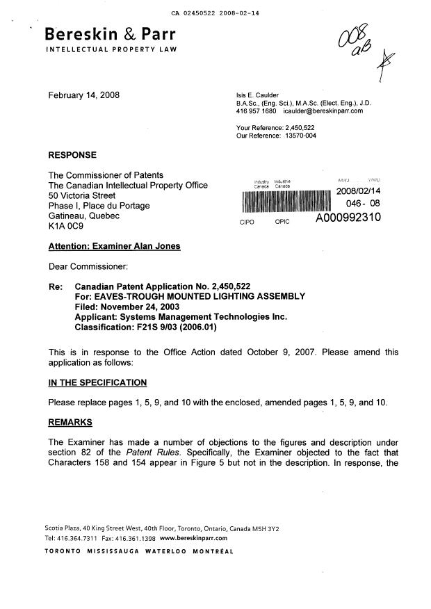 Canadian Patent Document 2450522. Prosecution-Amendment 20080214. Image 1 of 10