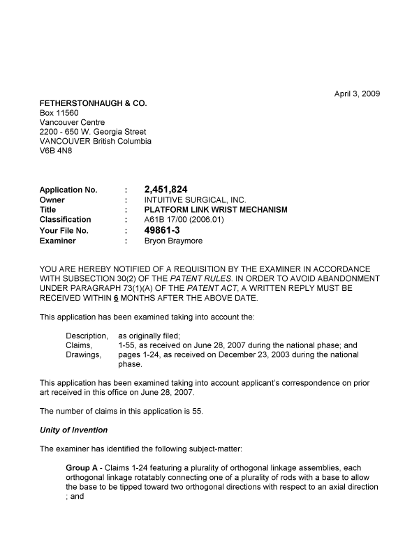 Document de brevet canadien 2451824. Poursuite-Amendment 20090403. Image 1 de 3