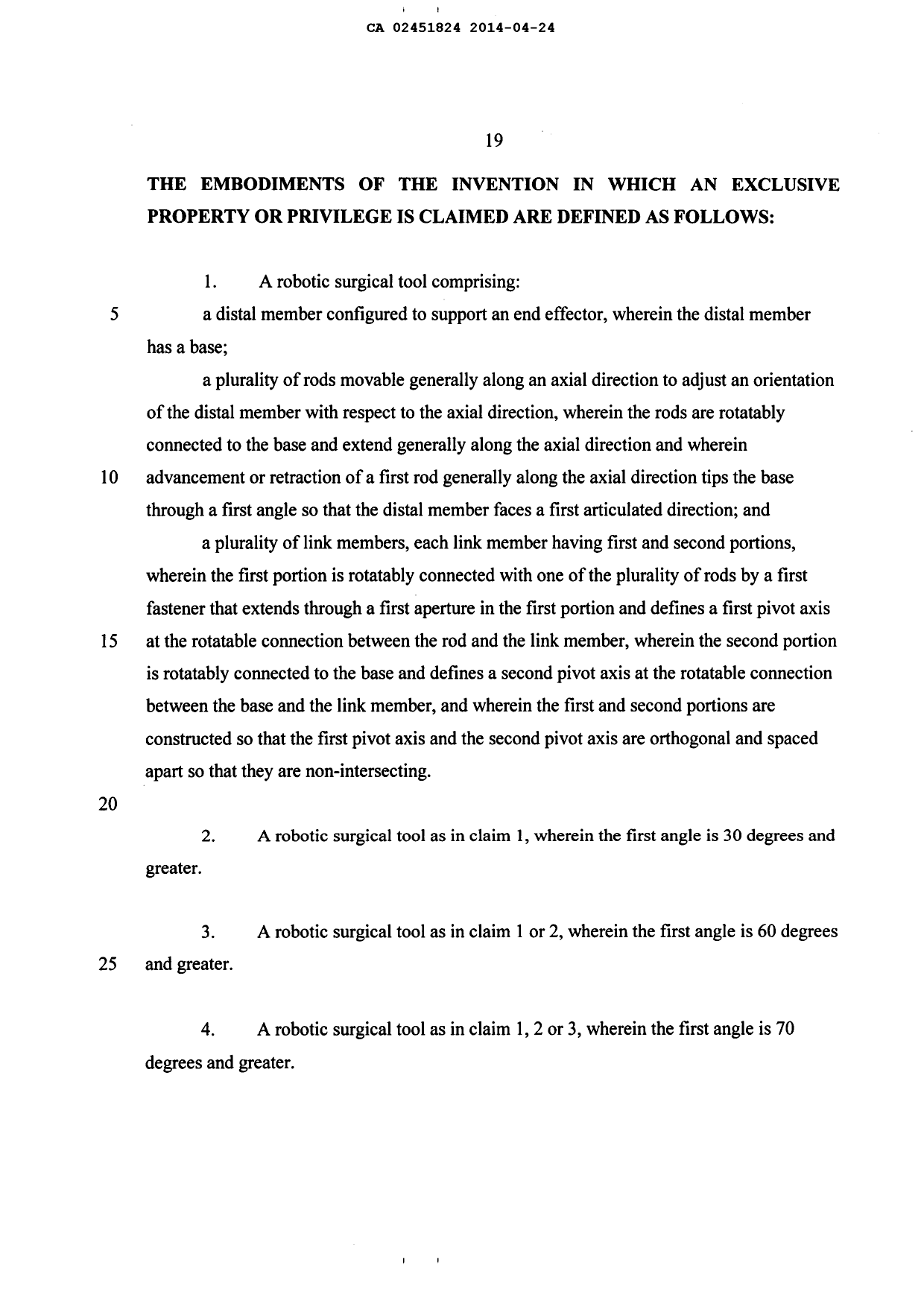 Document de brevet canadien 2451824. Revendications 20140424. Image 1 de 4
