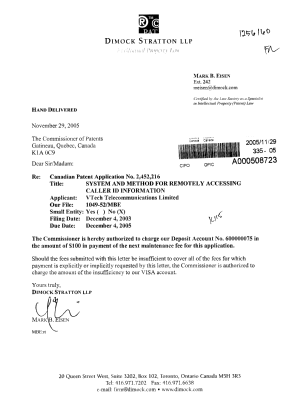 Document de brevet canadien 2452216. Taxes 20051129. Image 1 de 1
