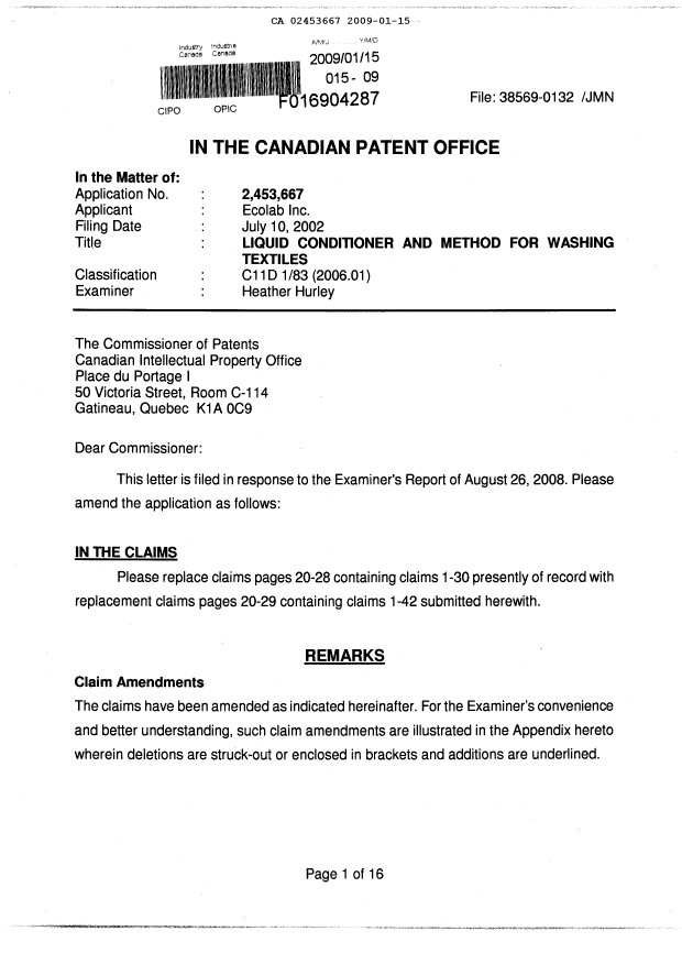 Document de brevet canadien 2453667. Poursuite-Amendment 20090115. Image 2 de 27