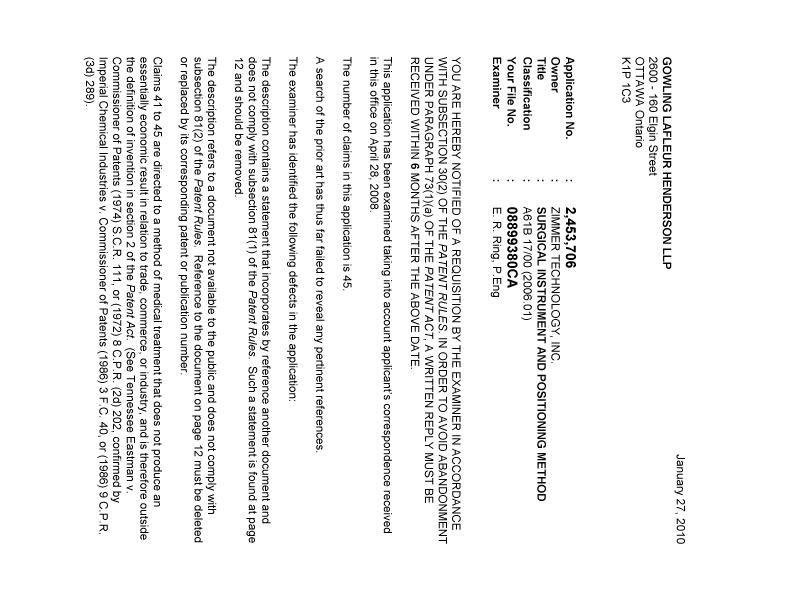 Document de brevet canadien 2453706. Poursuite-Amendment 20100127. Image 1 de 2