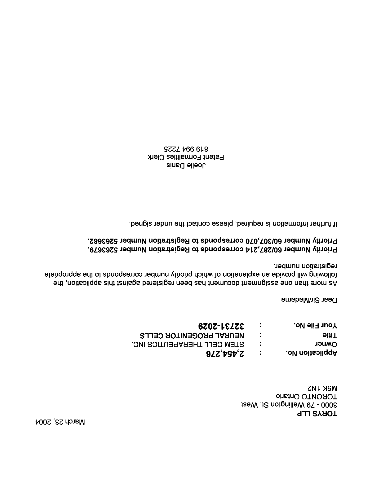 Canadian Patent Document 2454276. Correspondence 20031218. Image 1 of 1