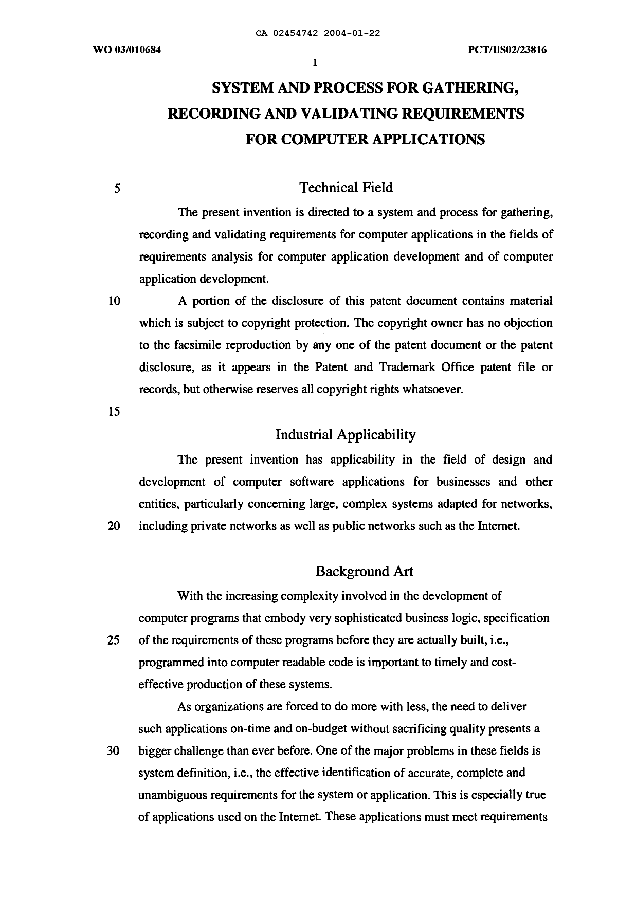 Canadian Patent Document 2454742. Description 20040122. Image 1 of 132