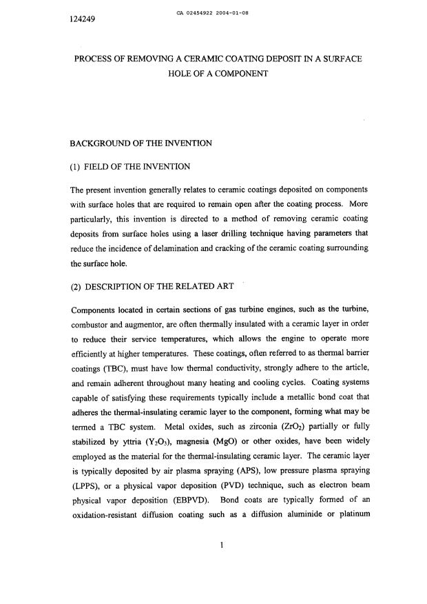 Document de brevet canadien 2454922. Description 20061204. Image 1 de 9
