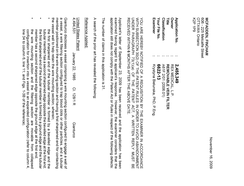 Document de brevet canadien 2455349. Poursuite-Amendment 20091116. Image 1 de 2