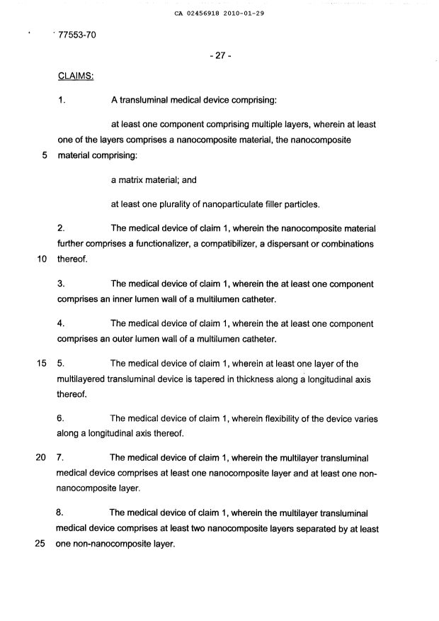 Document de brevet canadien 2456918. Revendications 20100129. Image 1 de 5