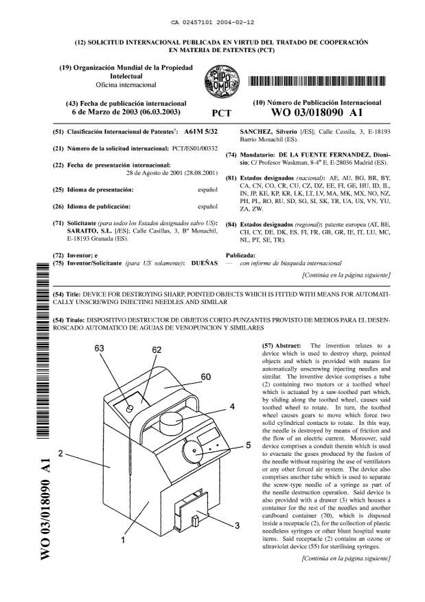 Document de brevet canadien 2457101. Abrégé 20040212. Image 1 de 2