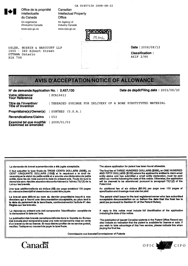 Document de brevet canadien 2457130. Poursuite-Amendment 20080822. Image 2 de 2
