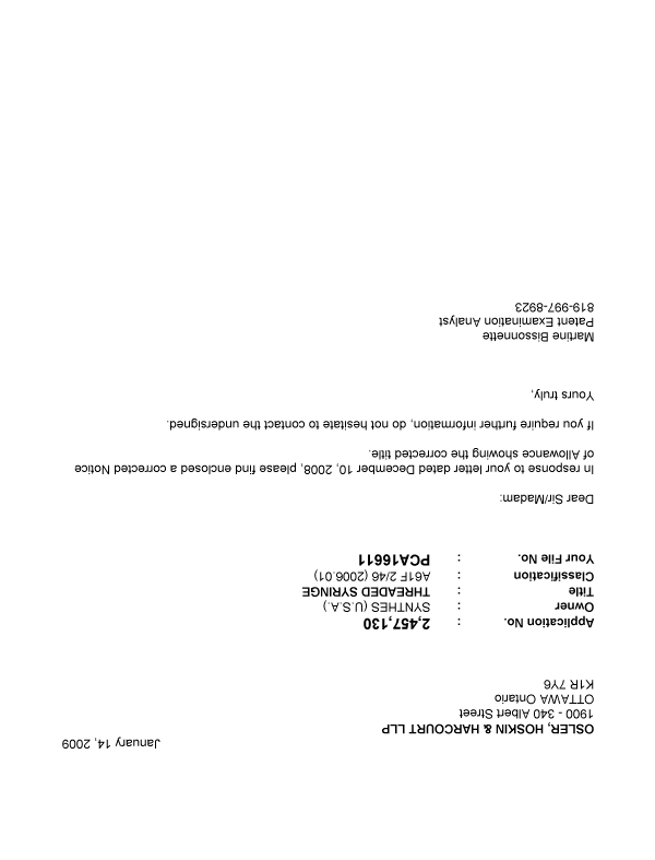 Canadian Patent Document 2457130. Correspondence 20090114. Image 1 of 1