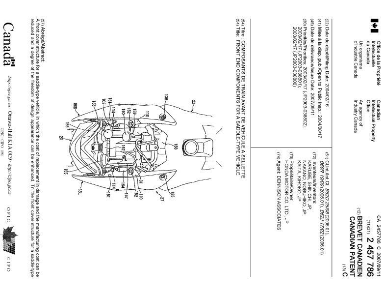 Document de brevet canadien 2457786. Page couverture 20070816. Image 1 de 2