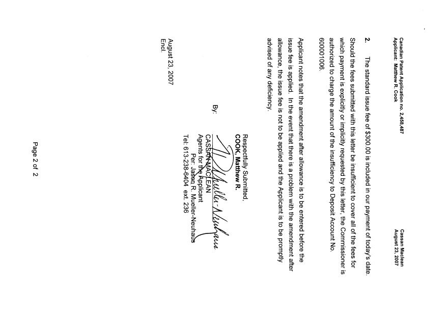 Document de brevet canadien 2458487. Correspondance 20061223. Image 2 de 2