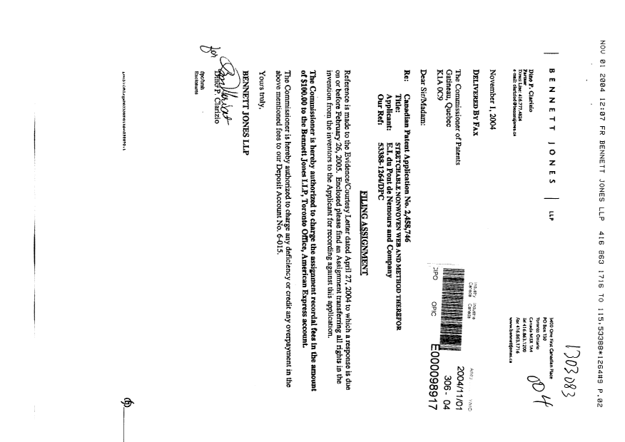 Document de brevet canadien 2458746. Cession 20041101. Image 1 de 7