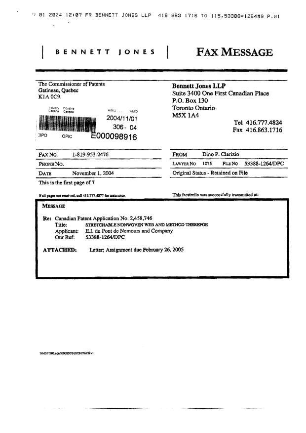 Document de brevet canadien 2458746. Cession 20041101. Image 7 de 7