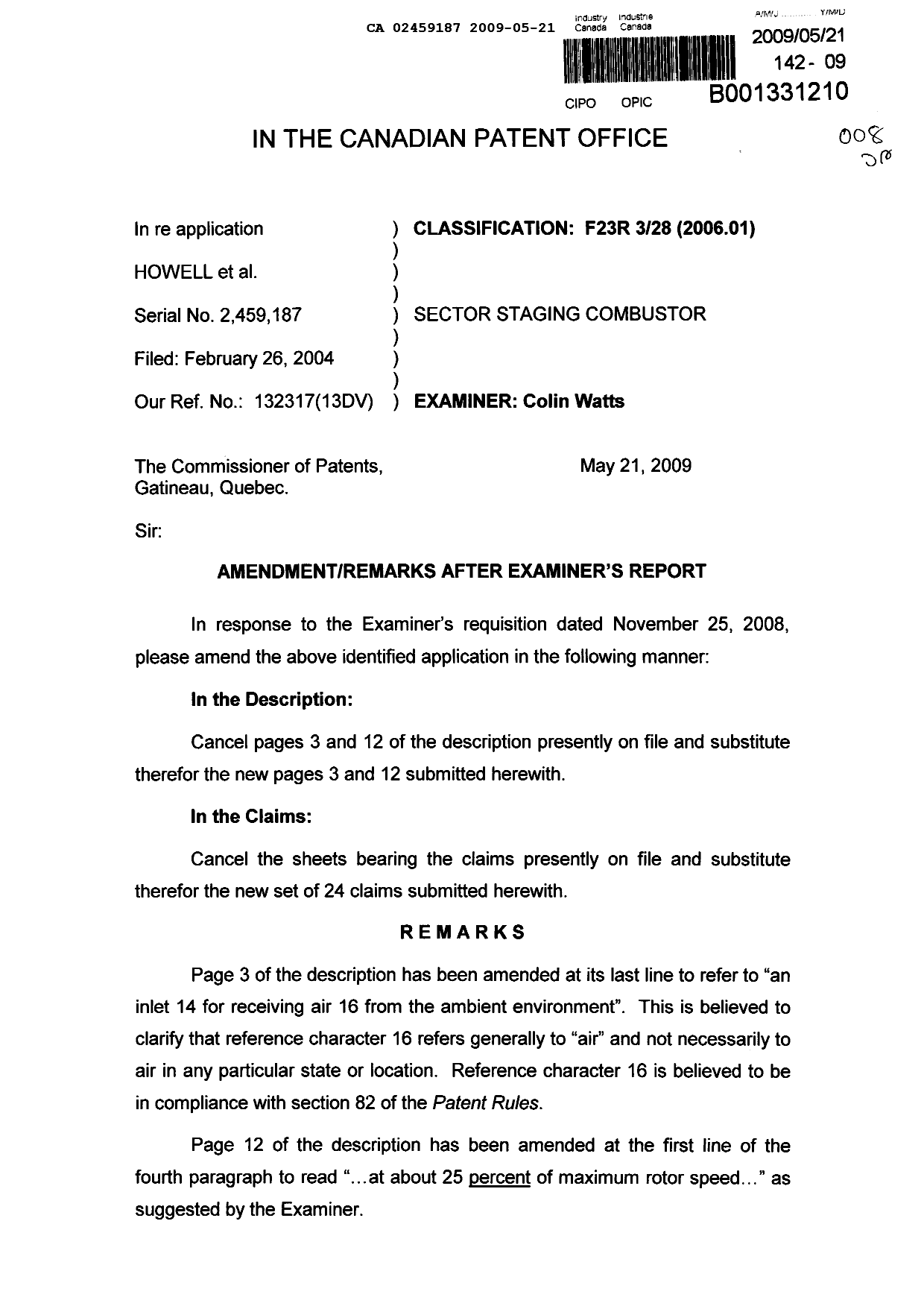 Document de brevet canadien 2459187. Poursuite-Amendment 20090521. Image 1 de 12