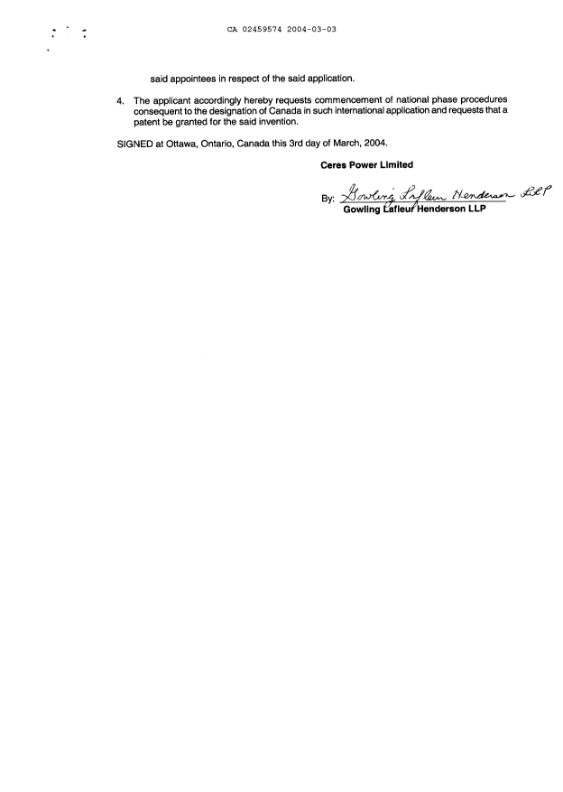 Document de brevet canadien 2459574. Cession 20040303. Image 4 de 4