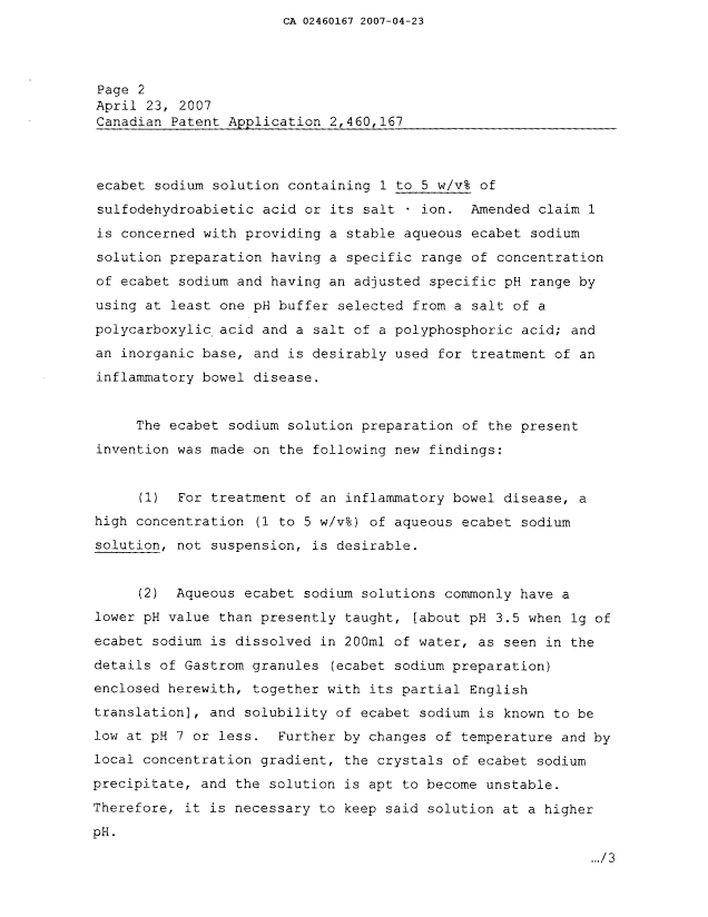 Document de brevet canadien 2460167. Poursuite-Amendment 20070423. Image 2 de 10