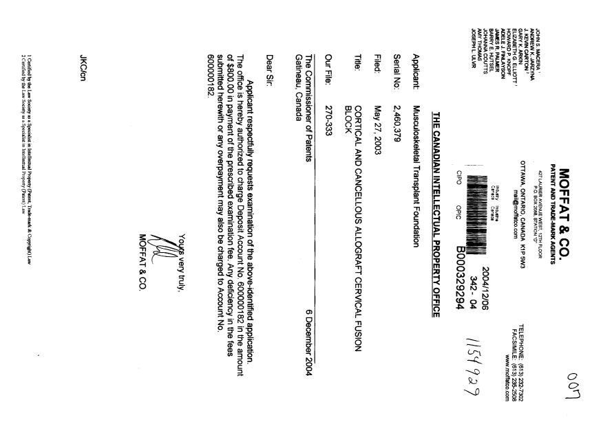 Document de brevet canadien 2460379. Poursuite-Amendment 20041206. Image 1 de 1