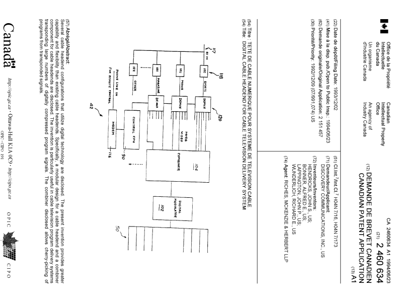 Document de brevet canadien 2460634. Page couverture 20040518. Image 1 de 1