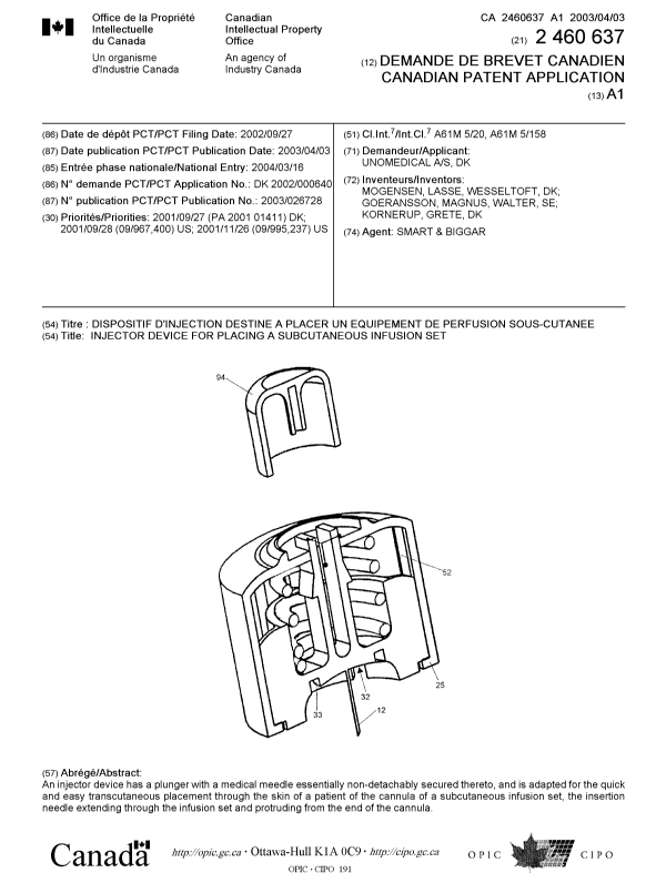 Canadian Patent Document 2460637. Cover Page 20040521. Image 1 of 1