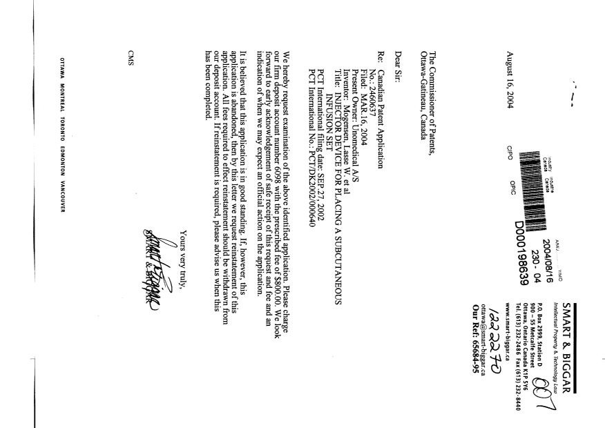 Document de brevet canadien 2460637. Poursuite-Amendment 20040816. Image 1 de 1