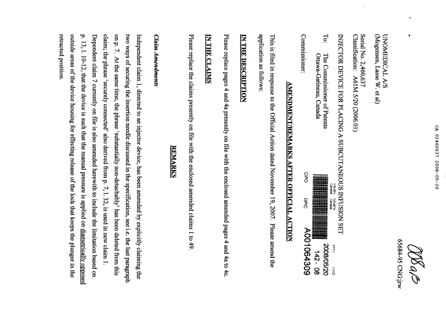 Document de brevet canadien 2460637. Poursuite-Amendment 20080520. Image 1 de 31