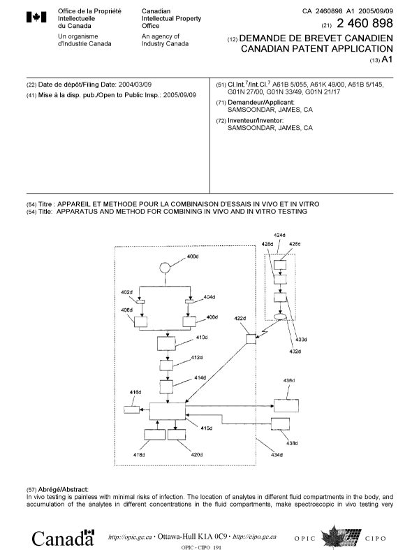 Document de brevet canadien 2460898. Page couverture 20050824. Image 1 de 2