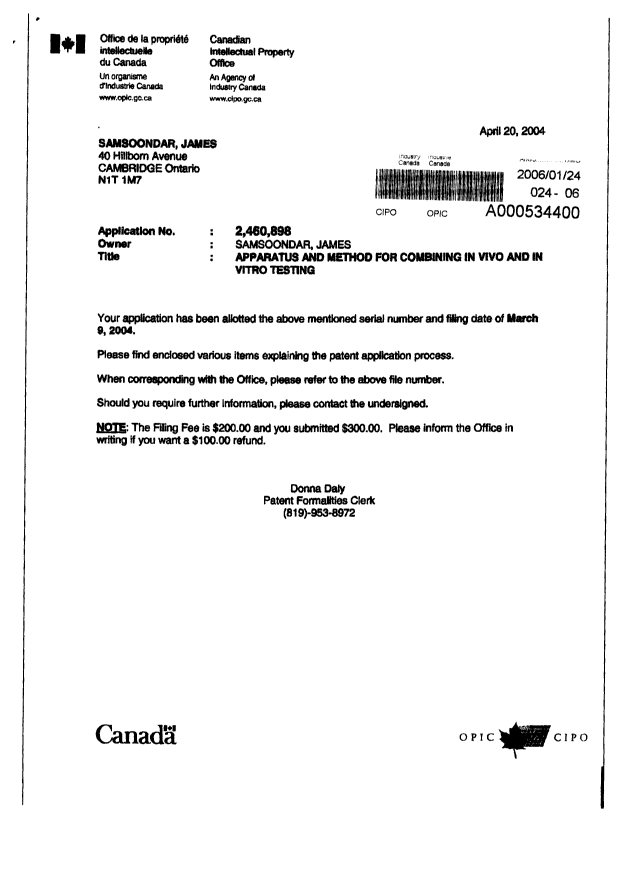 Document de brevet canadien 2460898. Correspondance 20060124. Image 2 de 2