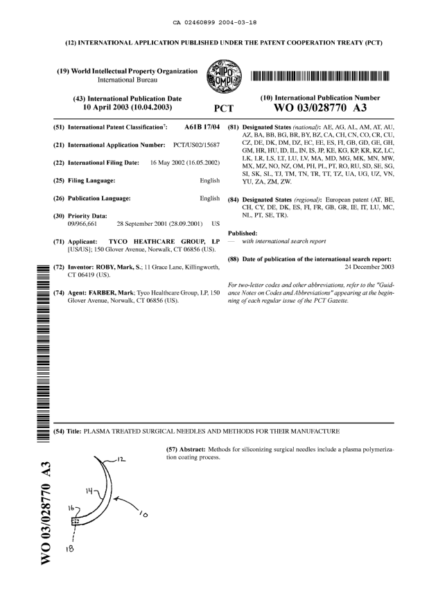 Document de brevet canadien 2460899. Abrégé 20040318. Image 1 de 1