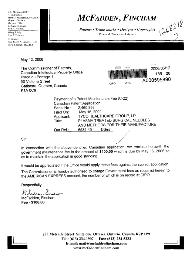 Document de brevet canadien 2460899. Taxes 20060512. Image 1 de 1