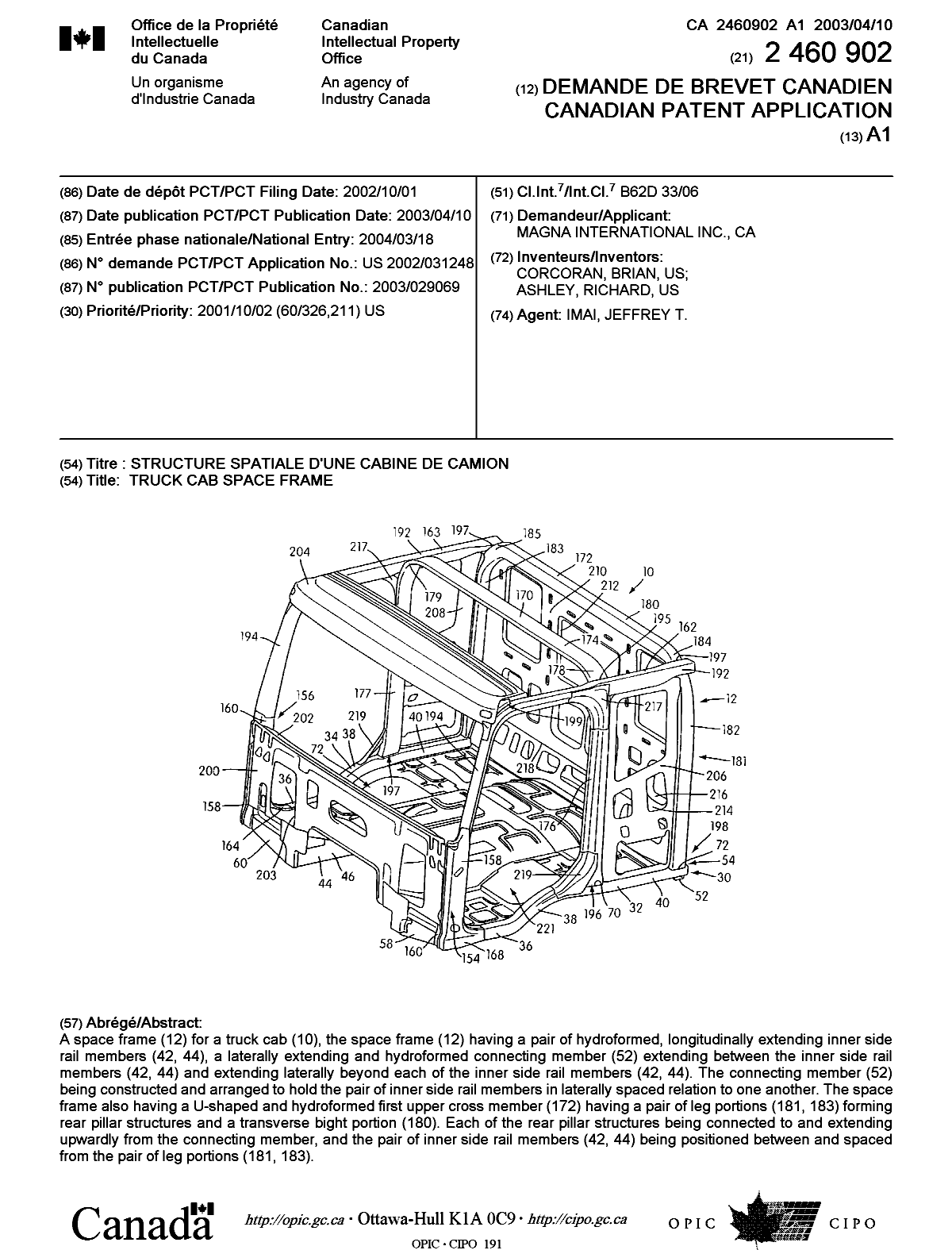 Document de brevet canadien 2460902. Page couverture 20040518. Image 1 de 1