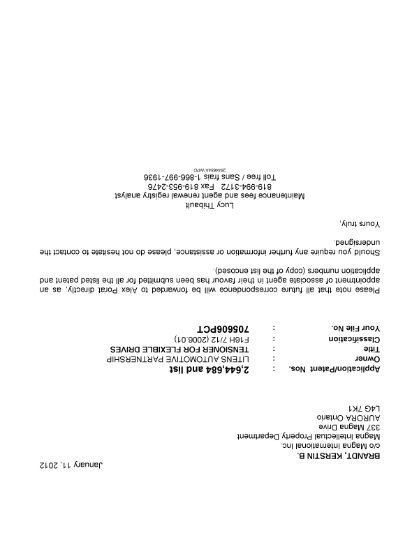Canadian Patent Document 2460902. Correspondence 20120111. Image 1 of 1