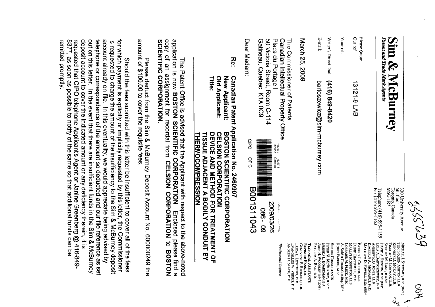 Document de brevet canadien 2460907. Cession 20090326. Image 1 de 31
