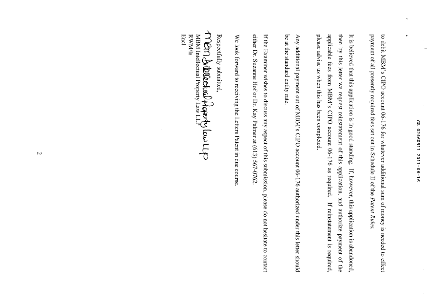 Canadian Patent Document 2460911. Correspondence 20110616. Image 2 of 2