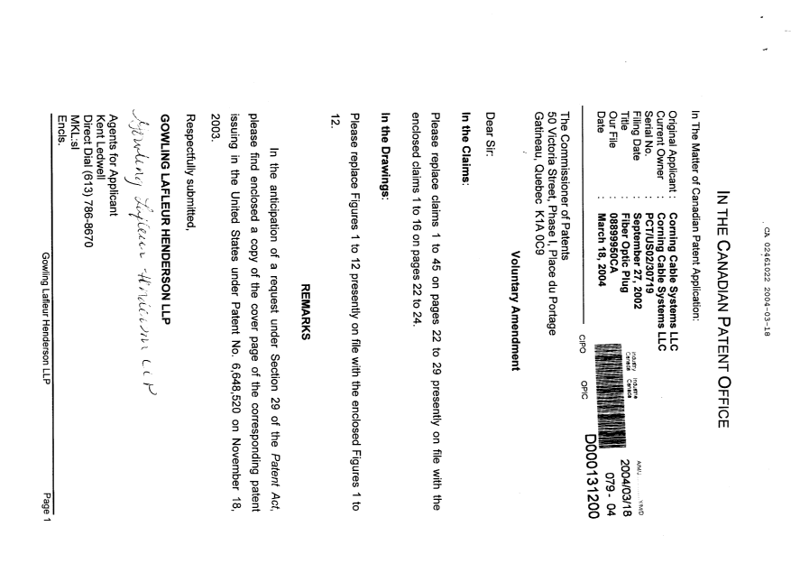 Document de brevet canadien 2461022. Poursuite-Amendment 20040318. Image 1 de 15