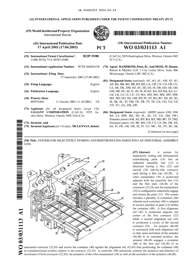 Canadian Patent Document 2461053. Abstract 20040319. Image 1 of 2