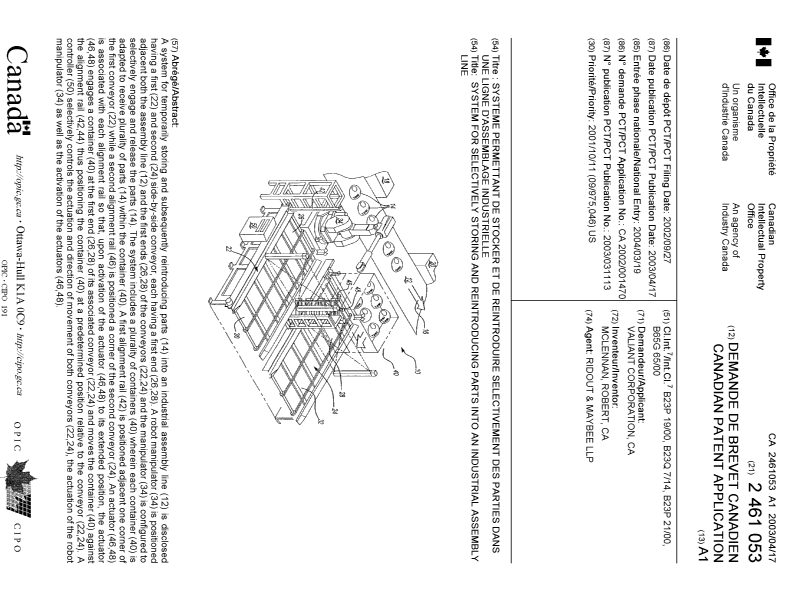 Document de brevet canadien 2461053. Page couverture 20040521. Image 1 de 1