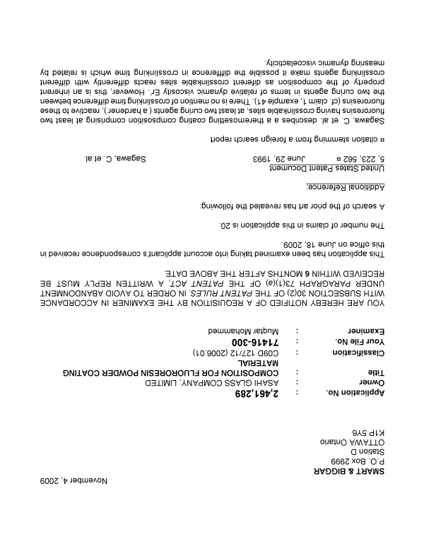 Canadian Patent Document 2461289. Prosecution-Amendment 20091104. Image 1 of 2