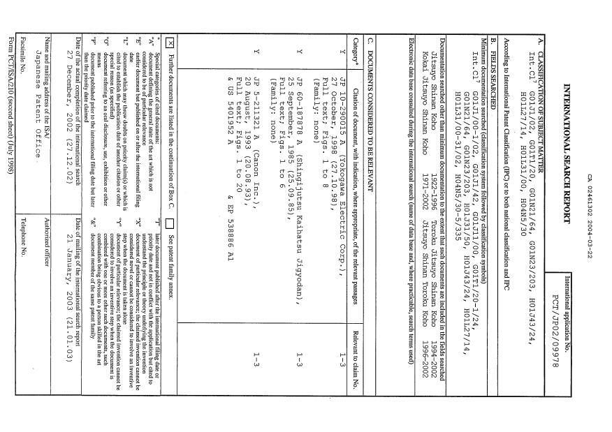 Document de brevet canadien 2461302. PCT 20040322. Image 1 de 3